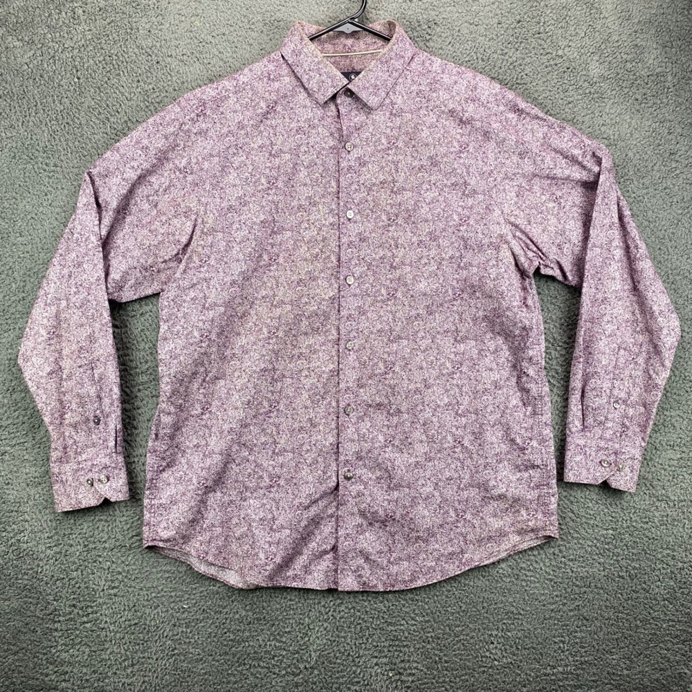 Hart‎ Schaffner Marx Mens L Purple Floral Long Sleeve Button Down Shirt Cotton